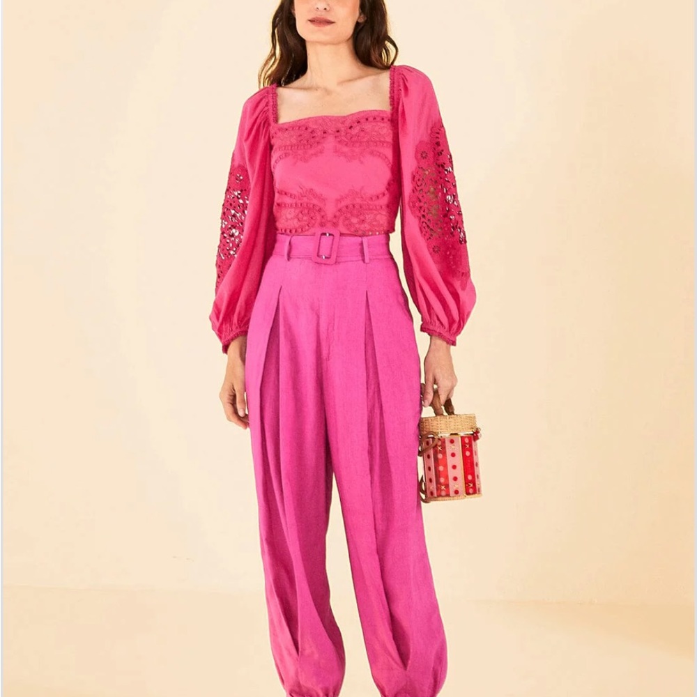 Farm Rio S Barbie Pink Linen Pants - Picture 1 of 8